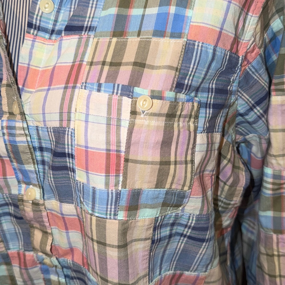 LL Bean Madras Plaid Patchwork Button Down Sz. La… - image 4